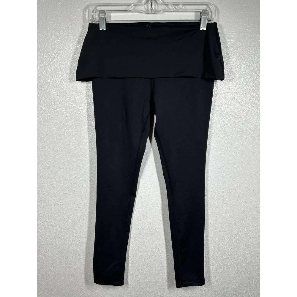 Athleta Leggings Womens Large Black Fold Over High Waist Yoga Pants Athletic Gym